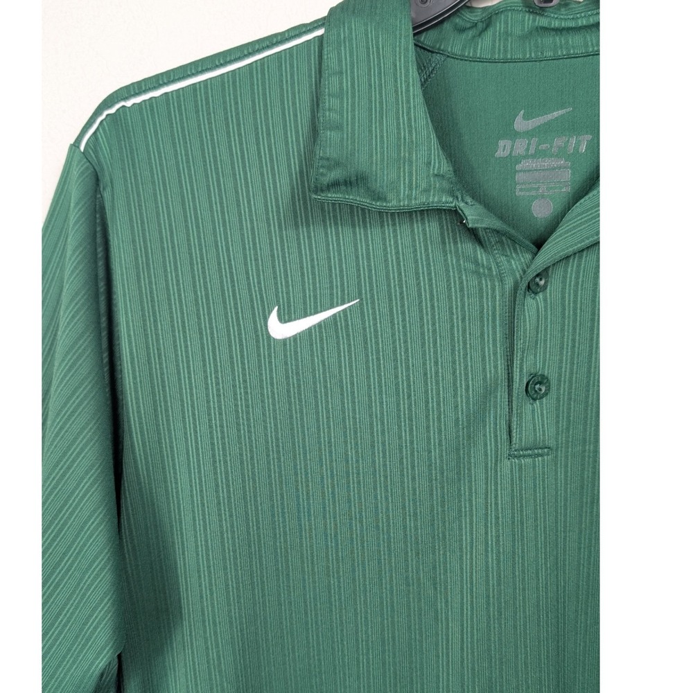 Nike Polo Shirt Men L Green Dri-FIT Vertical Stripe Short Sleeve Sport Golf